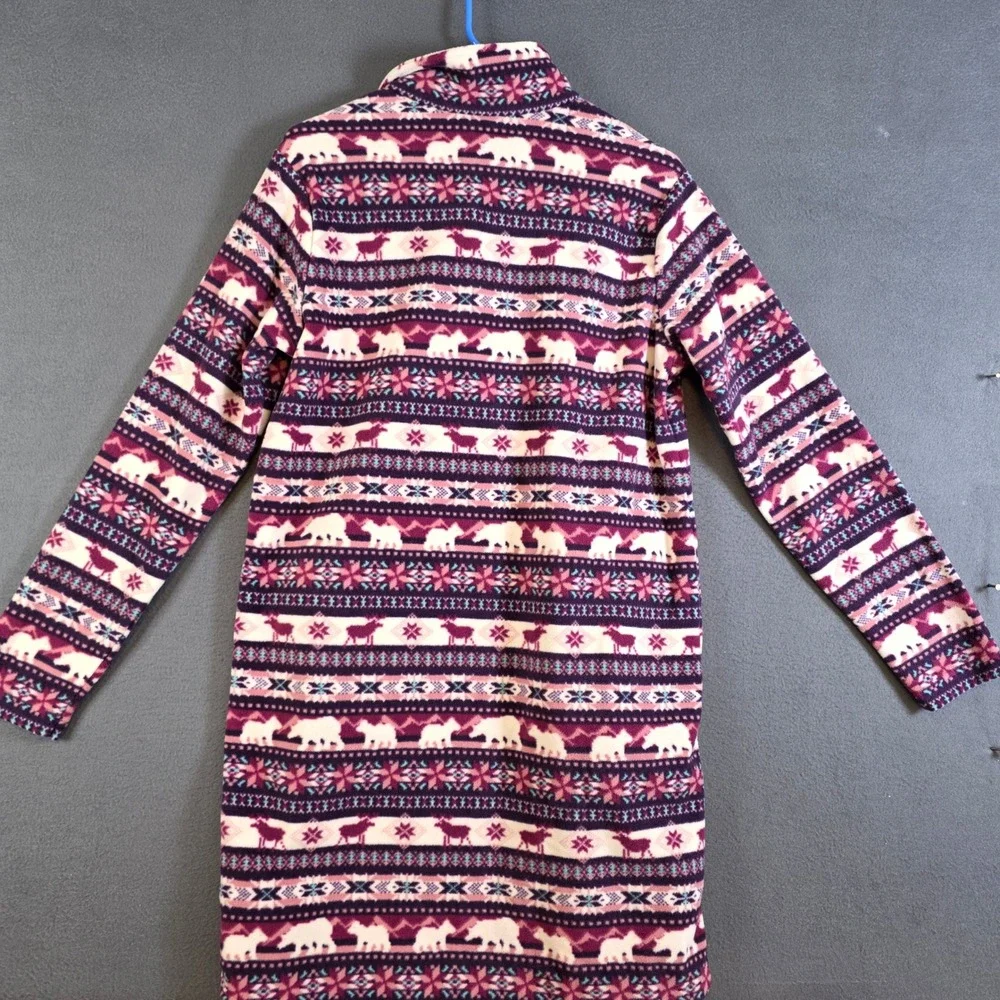 Lands End Girls M 10-12 Fleece Quarter Zip Dress Purple Fair Isle Polar Bear